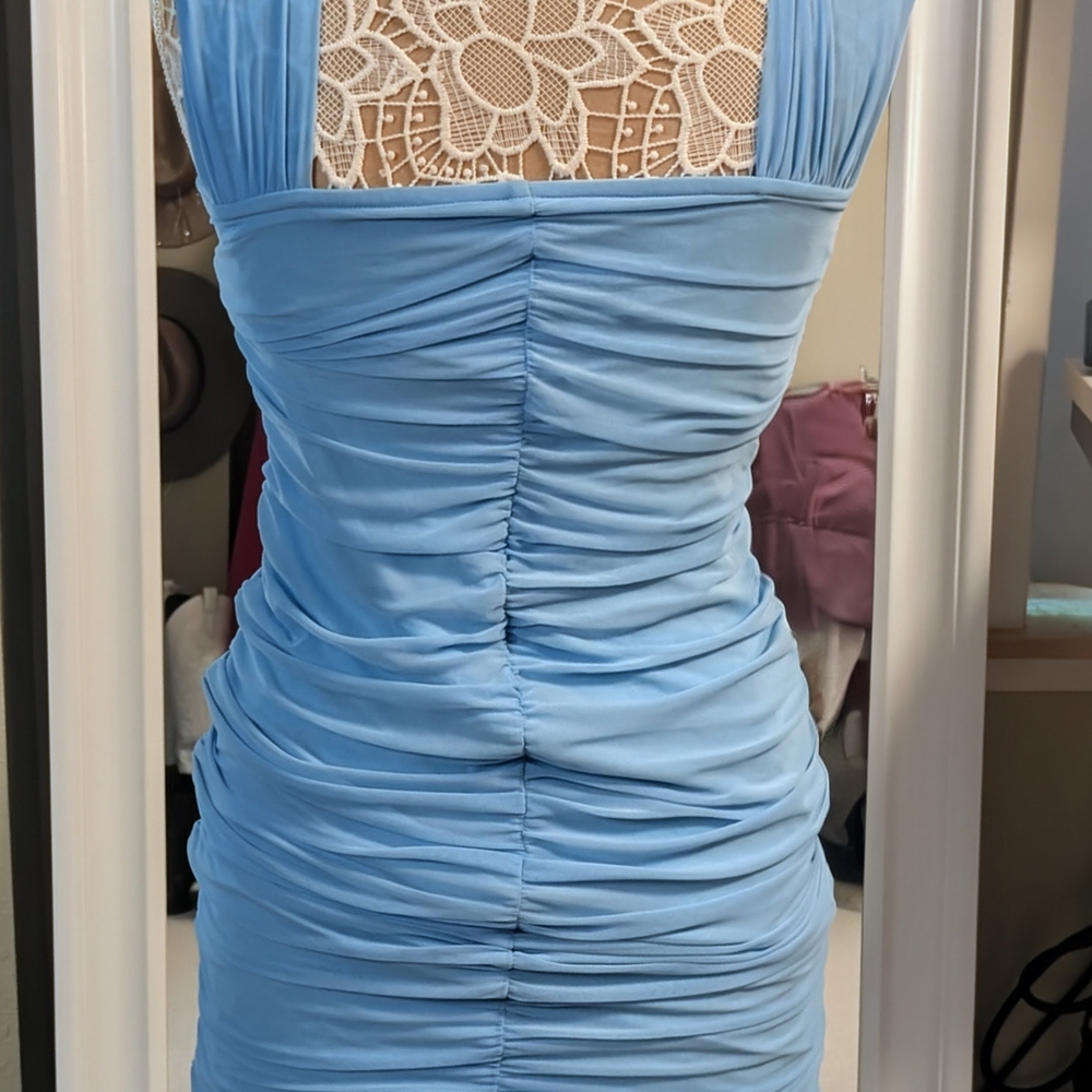 NWT Chic Strapless Blue Wedding Guest Dress Summer 2025 Size Small - Picture 10 of 11